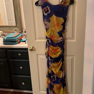 Tulle Mesh Bodycon Floral Dress with Open Back